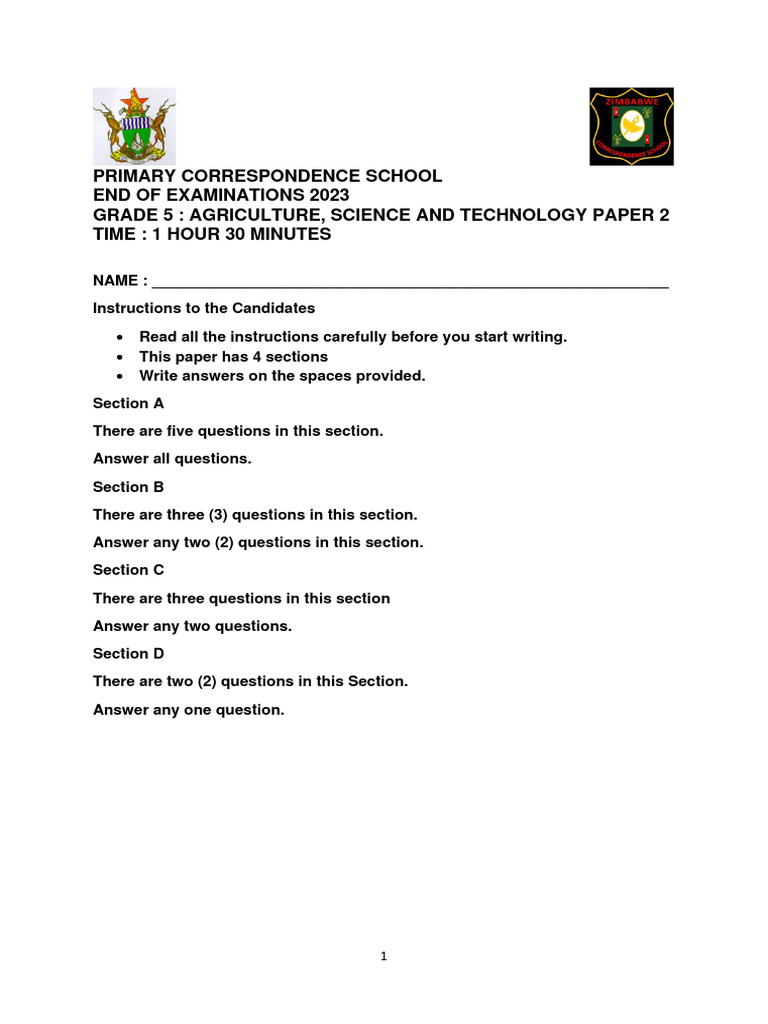 Grade 5 Agriculture Exam Paper 2023 | PDF | Herbivore | Earth Sciences