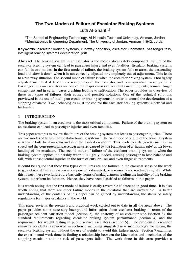 The Two Modes of Failure of Escalator Braking Systems: Lutfi Al-Sharif ...