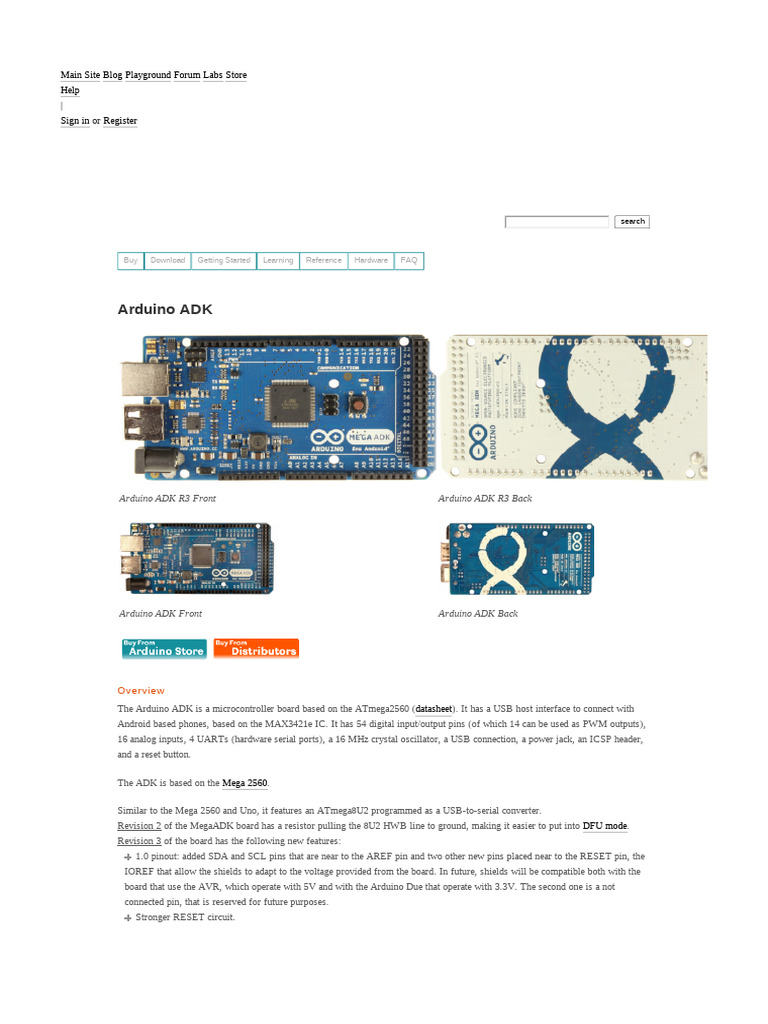 Arduino ADK R3 Overview and Specs | PDF | Arduino | Usb