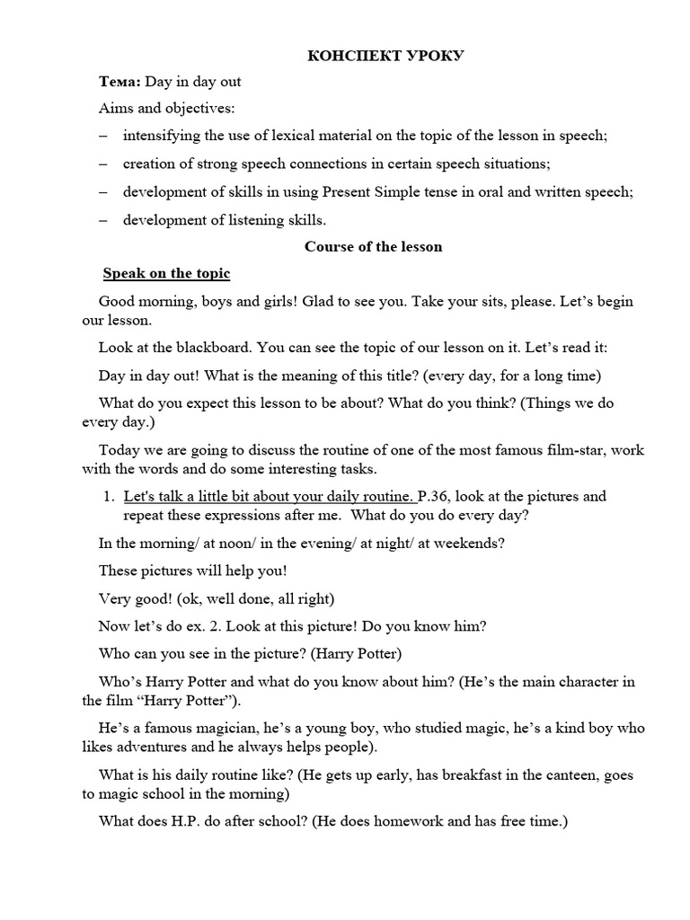 Daily Routine Lesson Plan | PDF | Adverb | Syntax