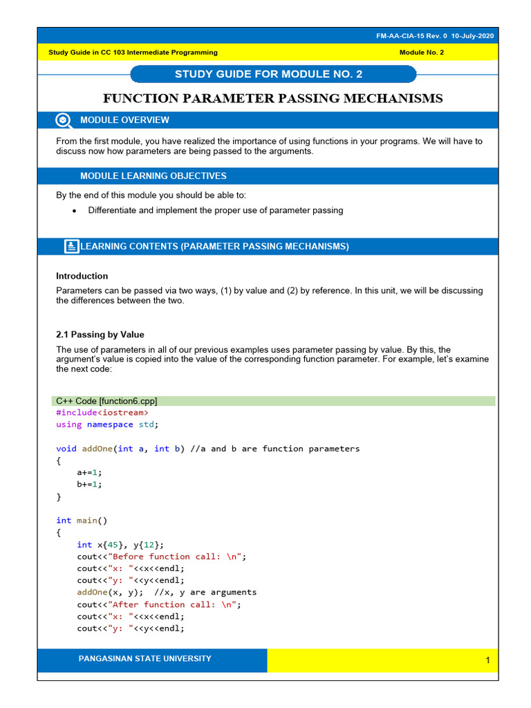 CC103 Mod2 | PDF | Parameter (Computer Programming) | Computer Engineering