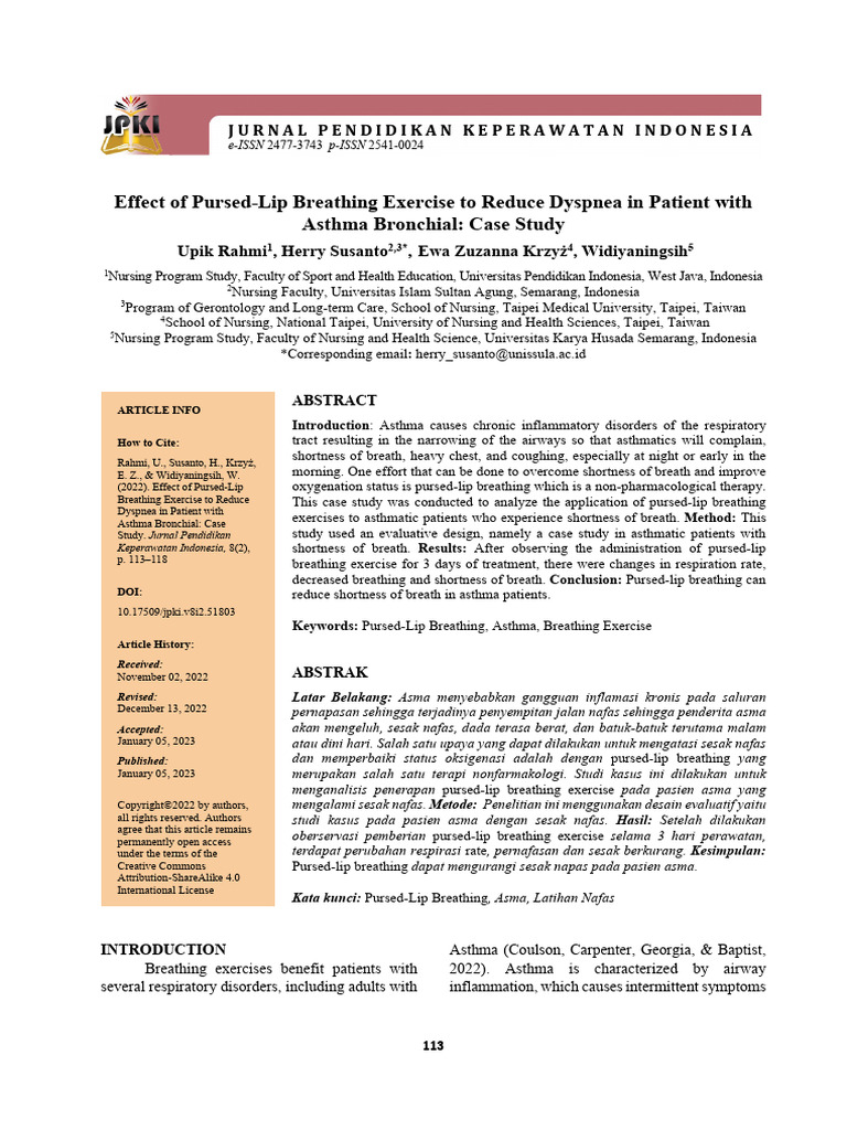 Jurnal Pursed Lips Breating PDF Asthma Breathing