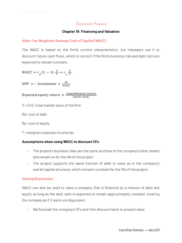 WACC and Business Valuation Insights | PDF | Free Cash Flow | Cost Of ...