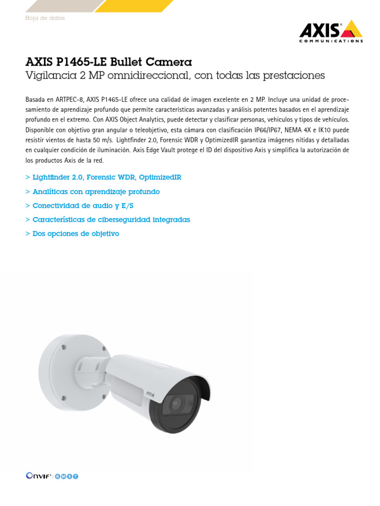 Datasheet Axis p1465 Le Bullet Camera Es ES 395814 PDF Ingeniería