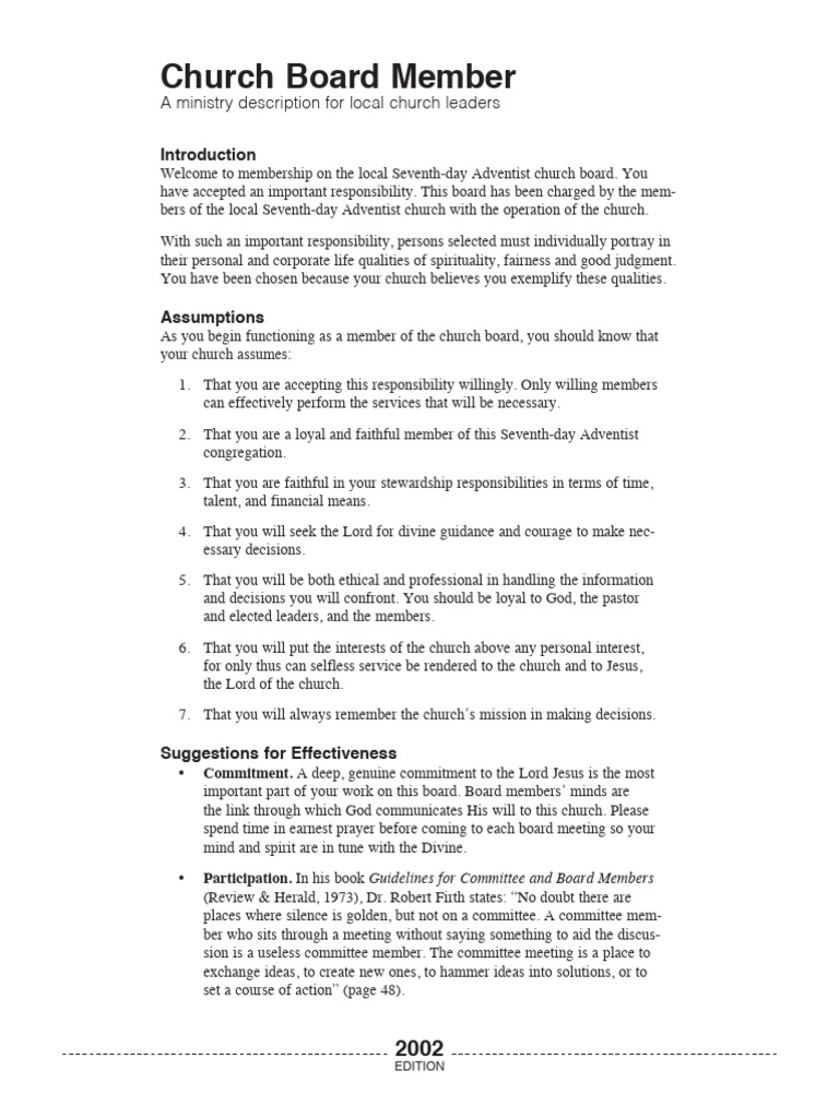 Church Board Member | PDF | Conflict Of Interest | Seventh Day