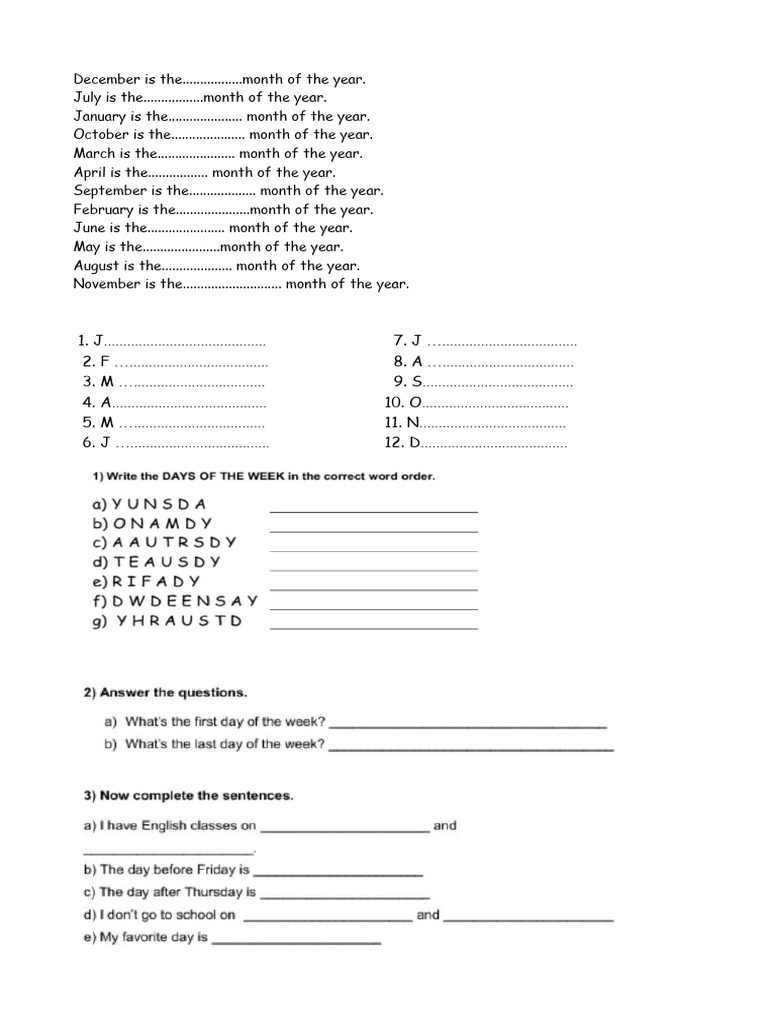 Months&days Exercises | PDF