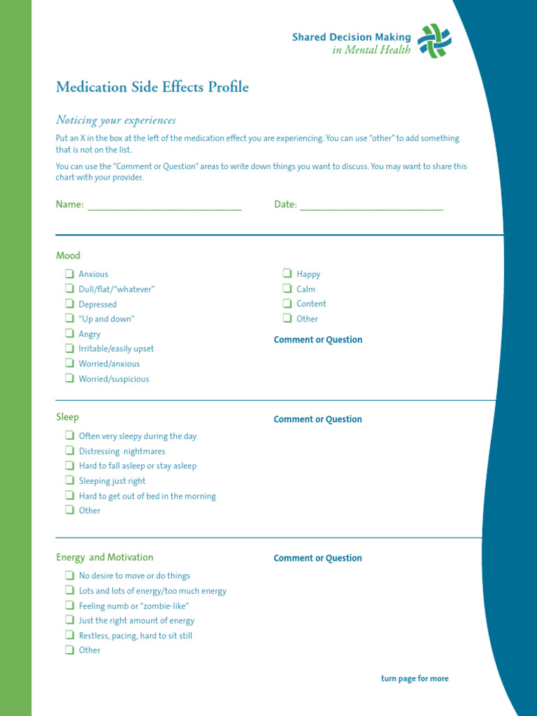 Side effect chart pdf anxiety clinical medicine