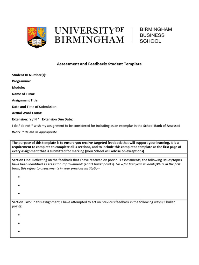 Student Assessment Feedback Template | PDF | Career & Growth