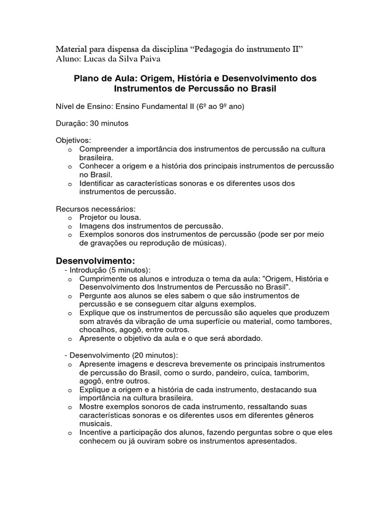 Plano de Aula Pedagogia II | PDF