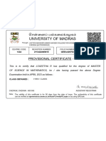 University of Madras: Provisional Certificate - M.SC