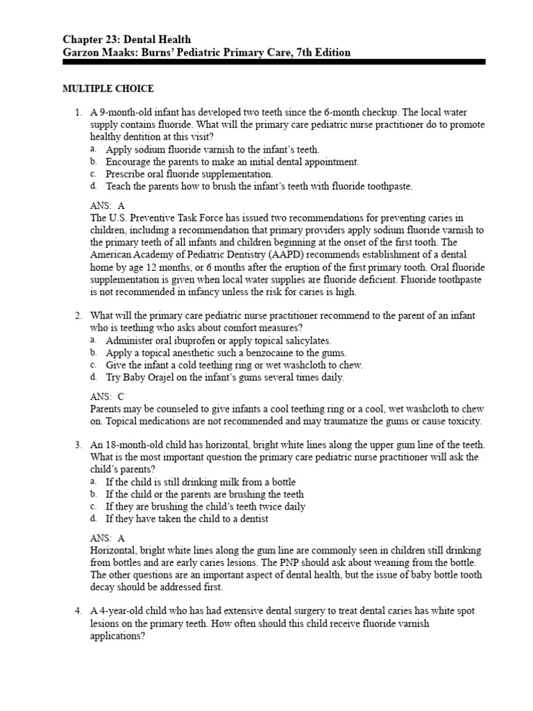 Chapter 23 dental health garzon maaks burns pediatric primary care
