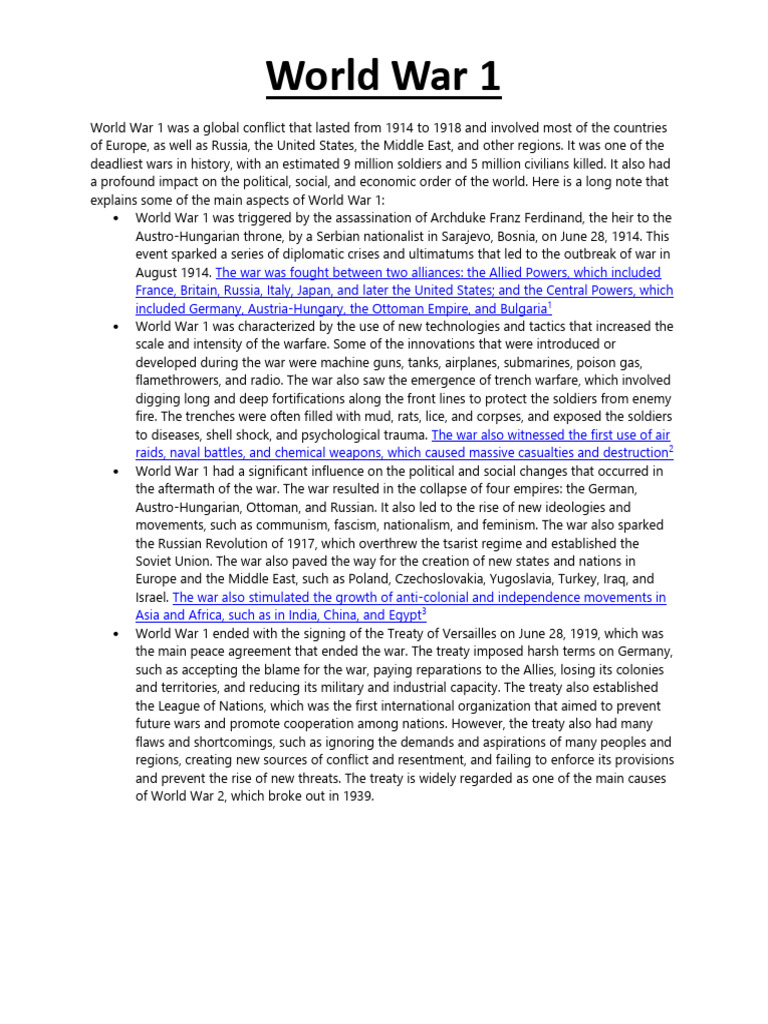 World War 1 | PDF | World War I | Treaty Of Versailles
