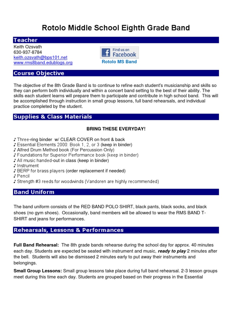 Eighth Grade Band Syllabus PDF Entertainment (General) Further