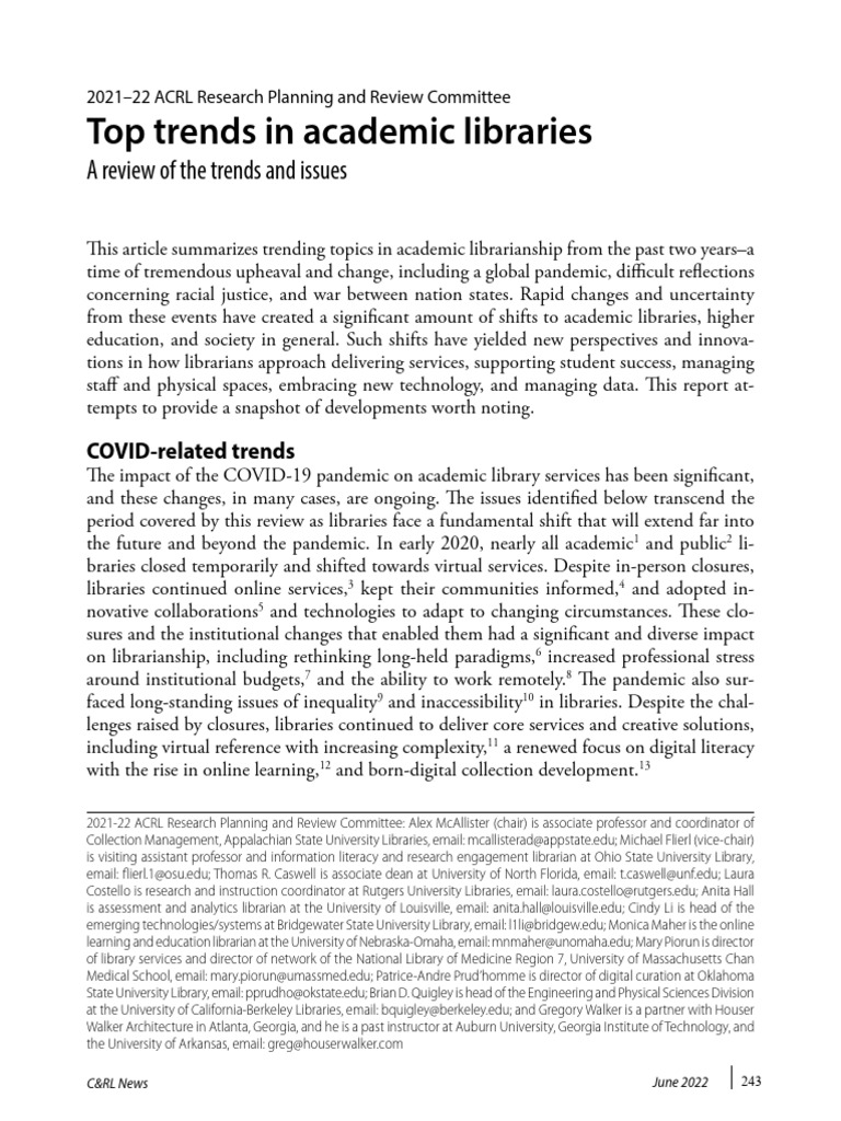 Top Trends in Academic Libraries PDF Open Access Information Science