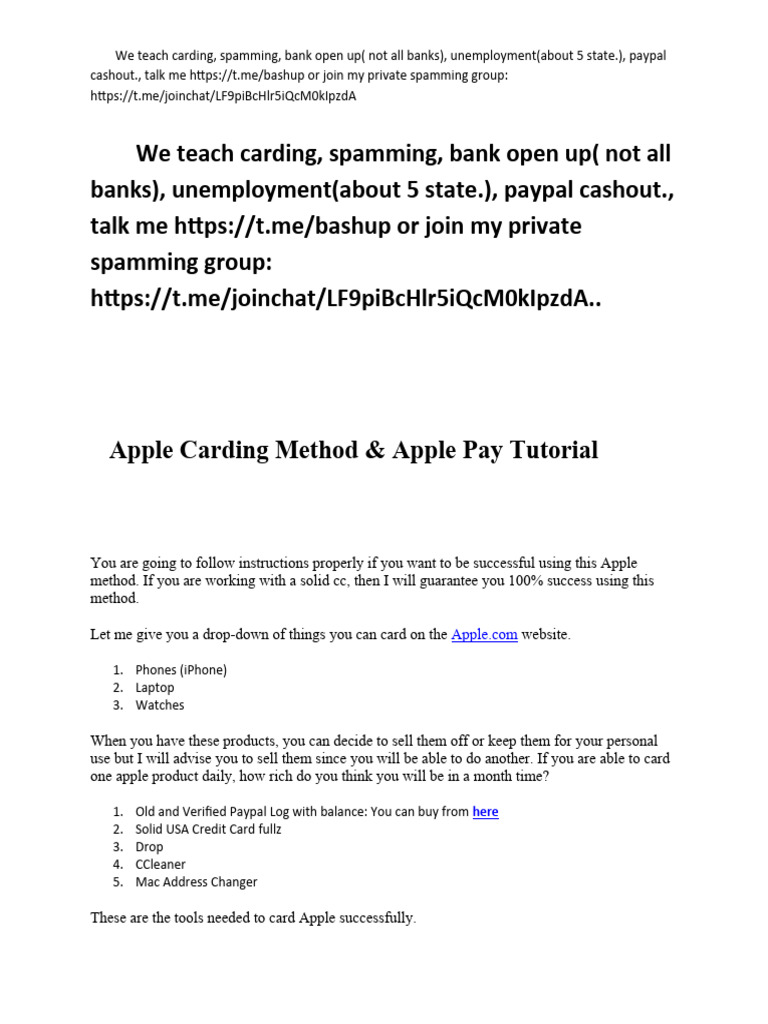 Apple Carding Method & Apple Pay Tutorial PDF Pay Pal Apple Pay