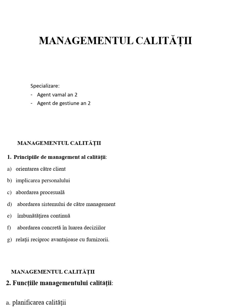 Managementul Calitatii | PDF