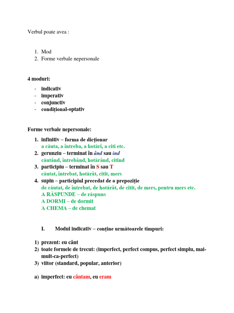 Modurile Și Timpurile Verbale | PDF
