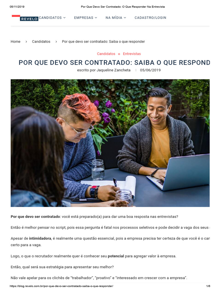 Por Que Devo Ser Contratado - O Que Responder Na Entrevista | PDF ...