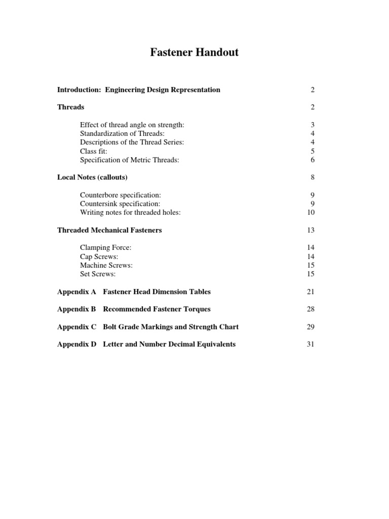 Fastener Handout | PDF | Screw | Nut (Hardware)