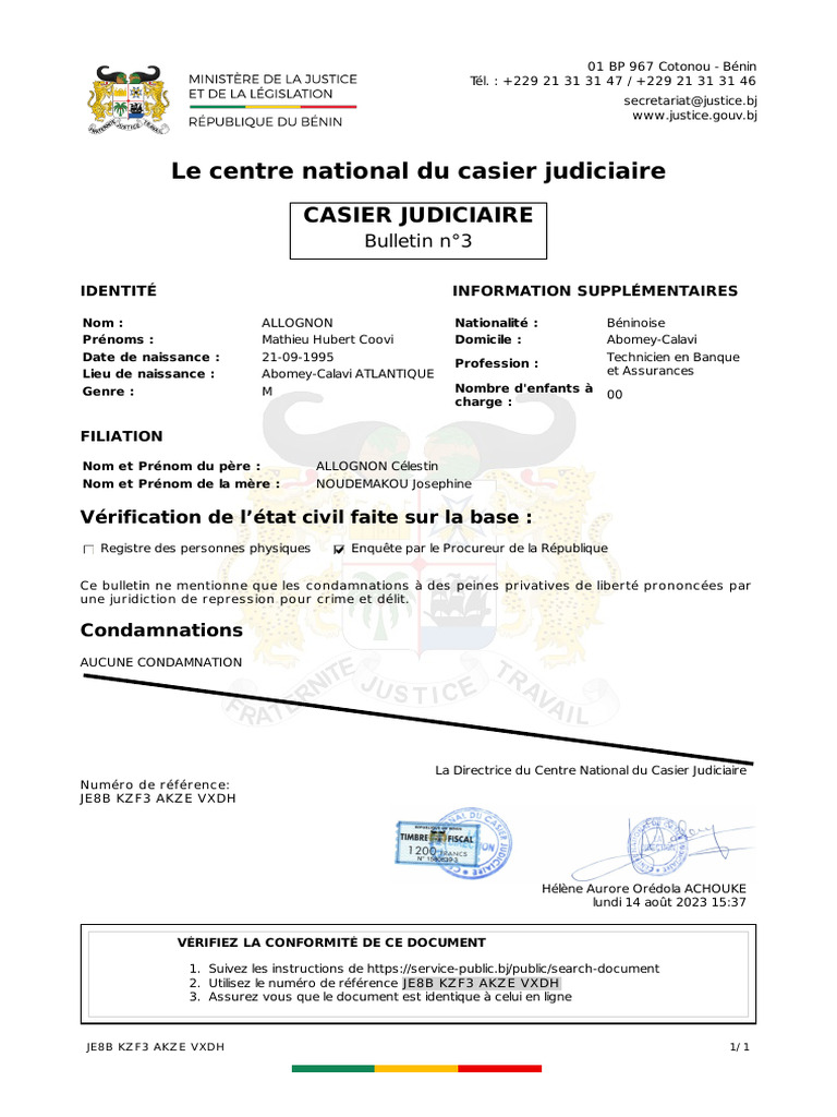 Bulletin n°3 du casier judiciaire | PDF | Justice | Crime et violence