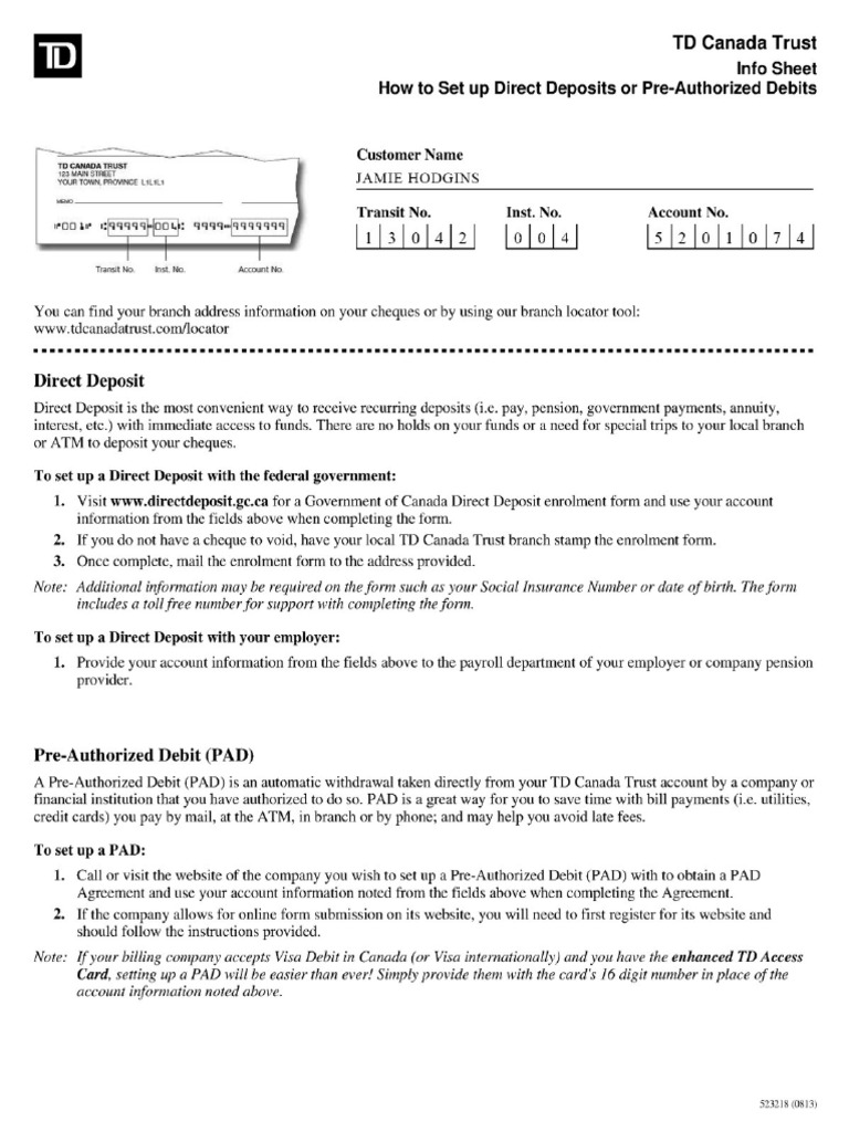 Direct Dep Sheet | PDF