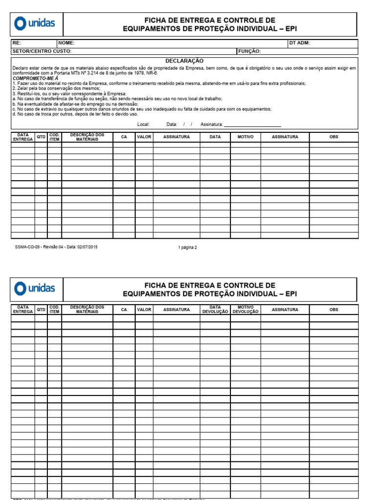 Controle de Entrega de EPIs | PDF
