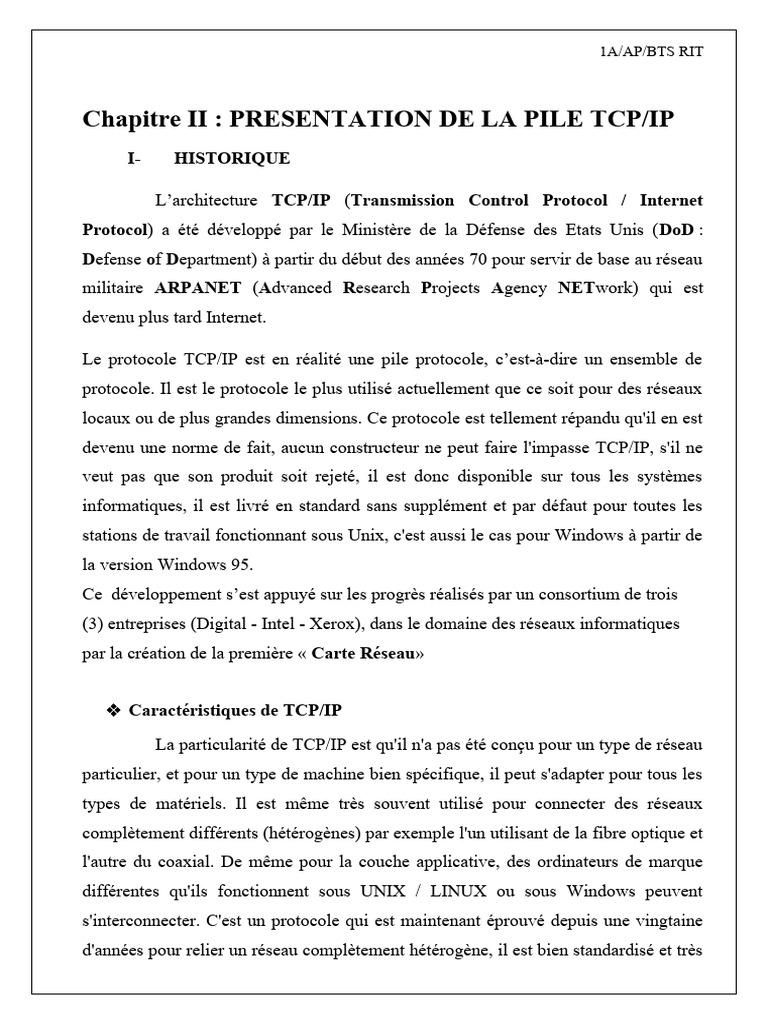Présentation de la Pile TCP/IP | PDF | Protocoles Internet | Suite des ...