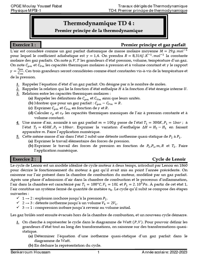 Premier principe de la thermodynamique | PDF | Équilibre ...