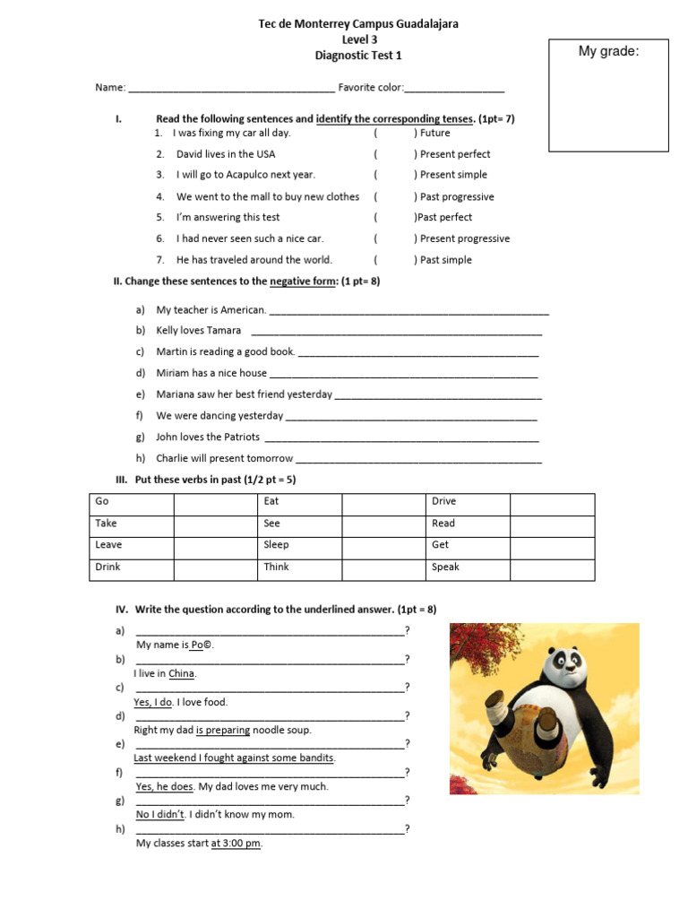 Diagnostic Test Pdf Language Mechanics Grammar