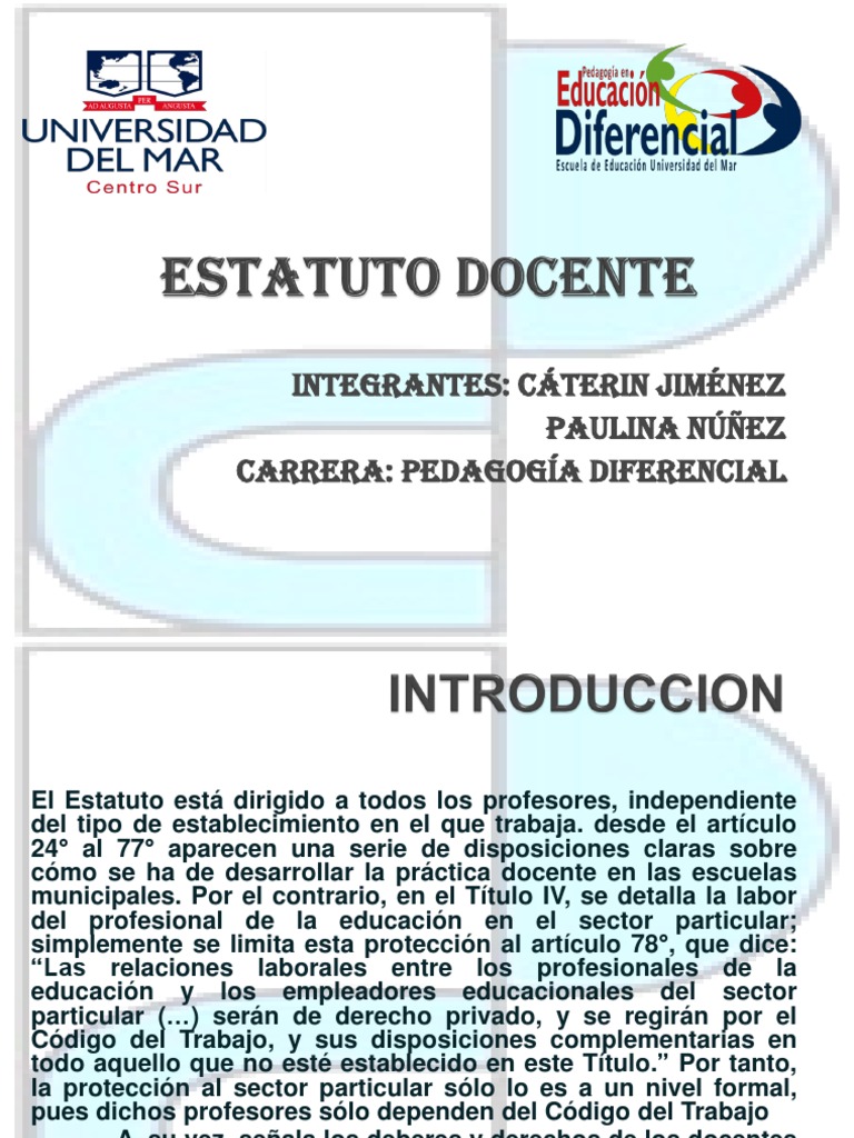 ESTATUTO DOCENTE Derecho laboral Maestros