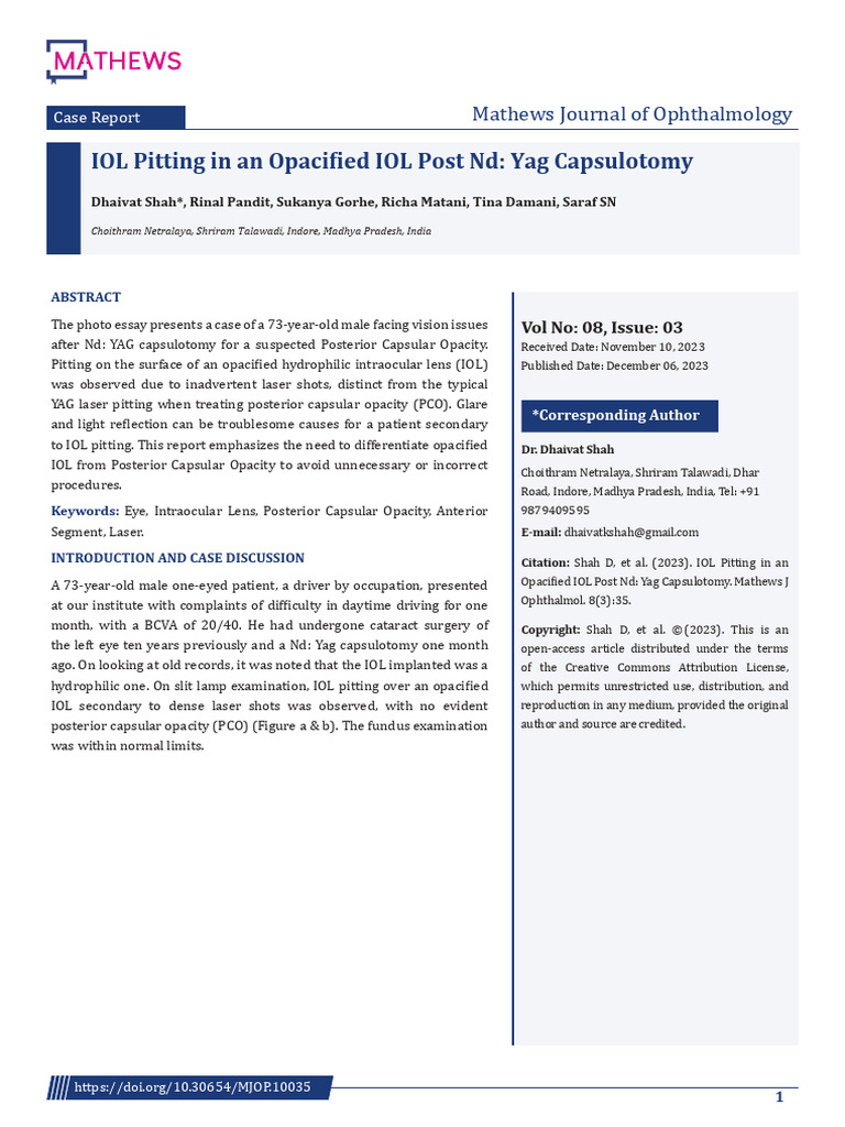 IOL Pitting - Mathews 2023 | PDF | Sensory Organs | Ophthalmology