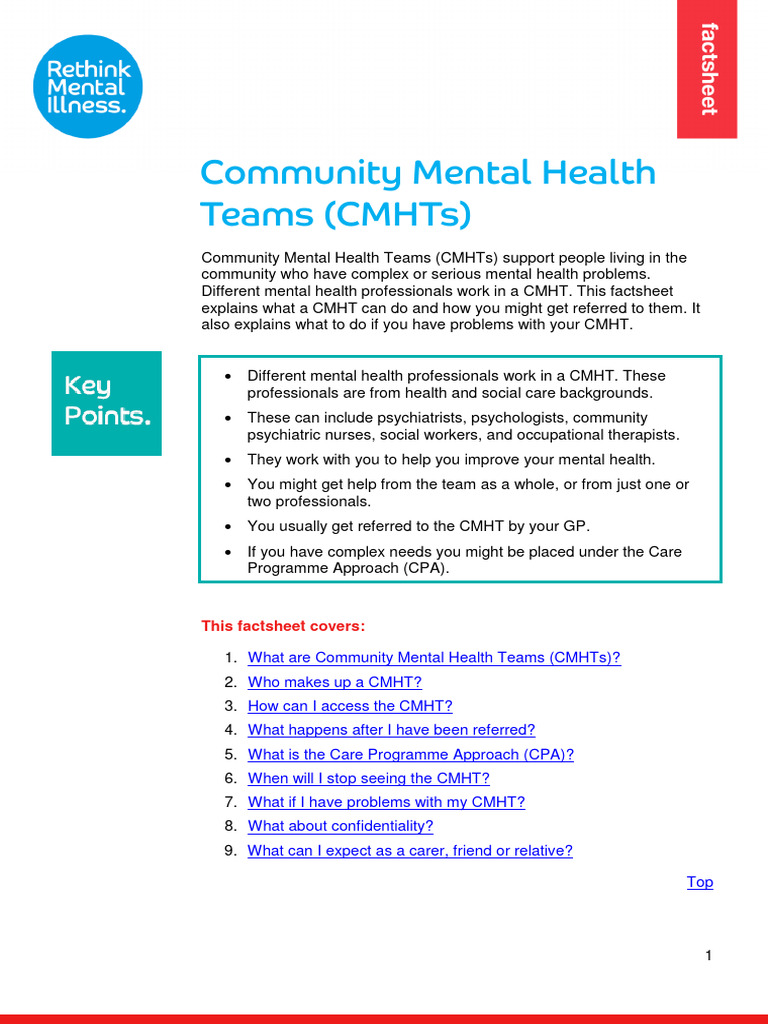 Community Mental Health Team Factsheet | PDF | Community Mental Health ...