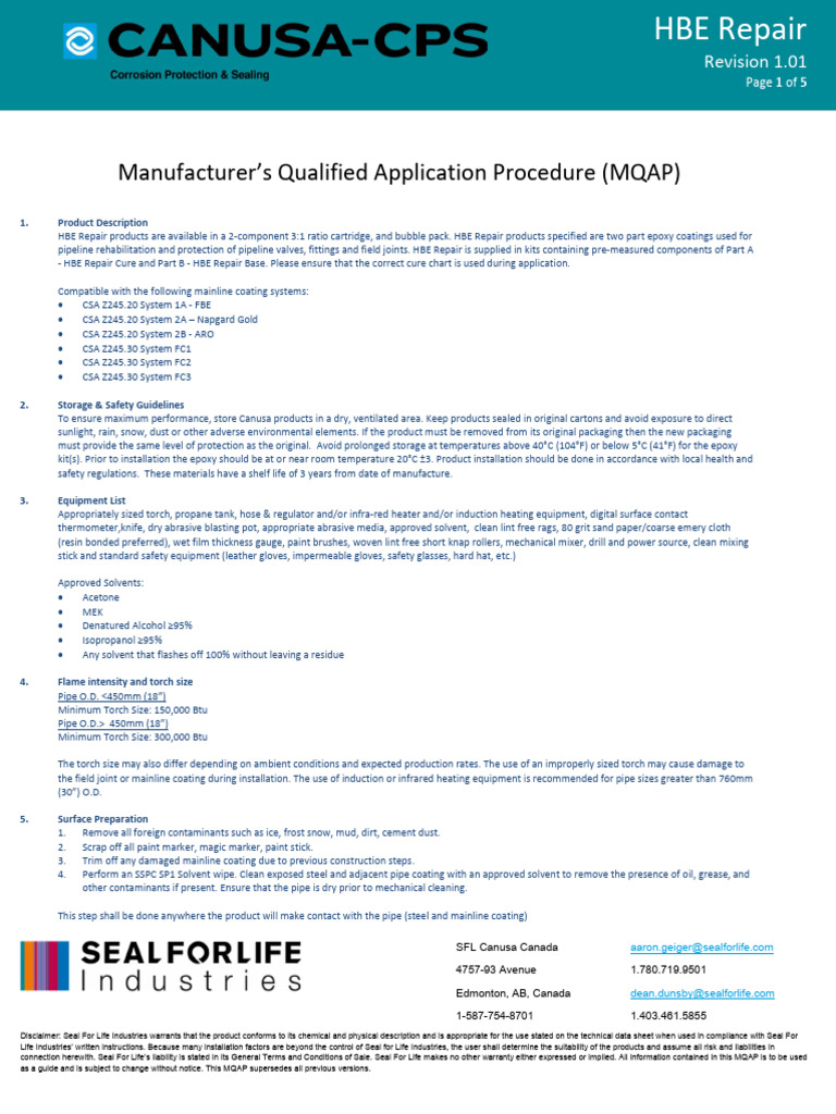 HBE Repair MQAP Overview | PDF | Pipe (Fluid Conveyance) | Abrasive