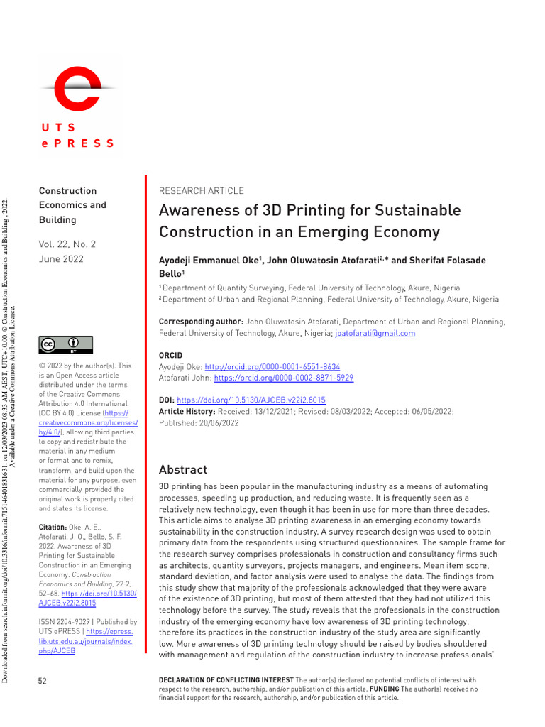 3D Printing For Sustaianable Construction | PDF | 3 D Printing ...
