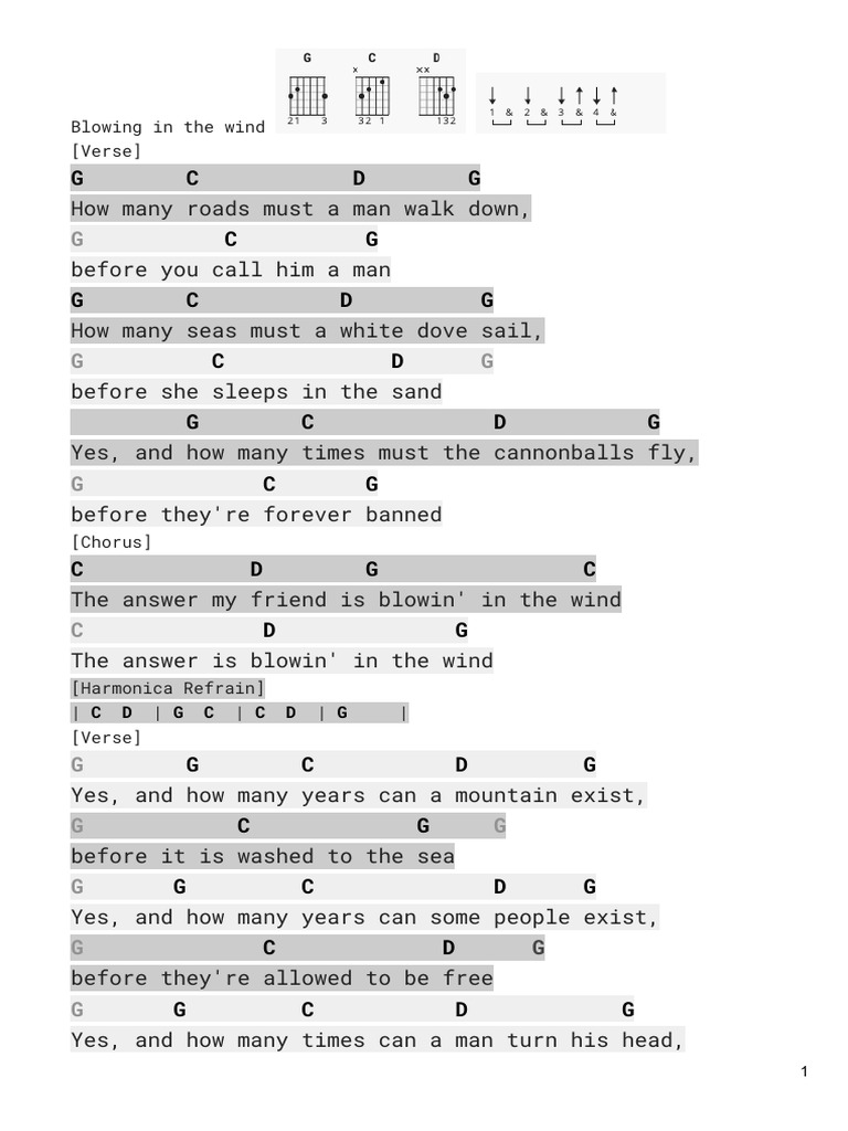 Blowing in The Wind Chords PDF Song Structure Refrain