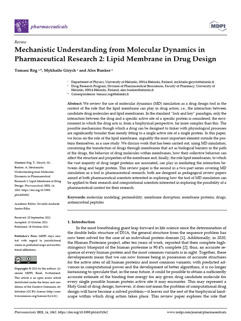 Mechanistic Understanding From Molecular Dynamics | PDF | Biological ...