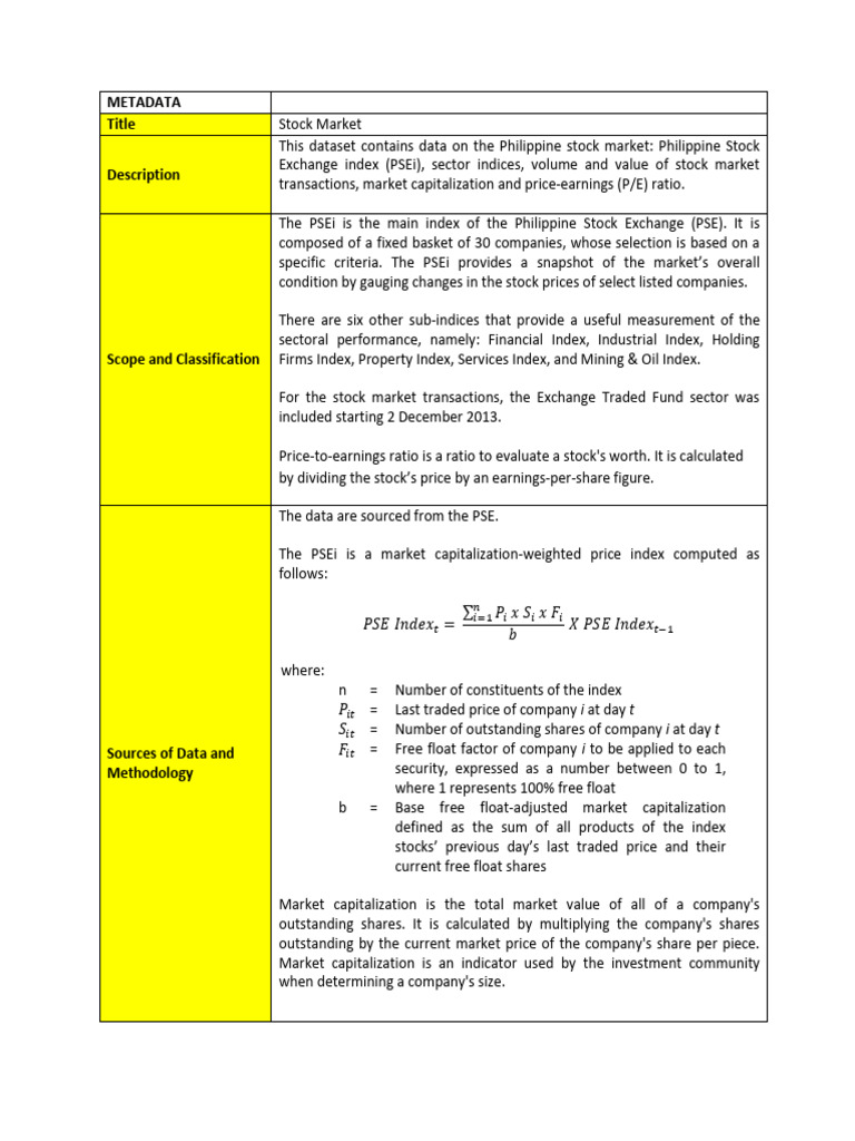 Stocks PDF Stock Market Index PriceEarnings Ratio