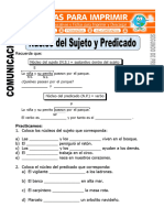 Ficha de Nucleo Del Sujeto y Predicado para Segundo de Primaria