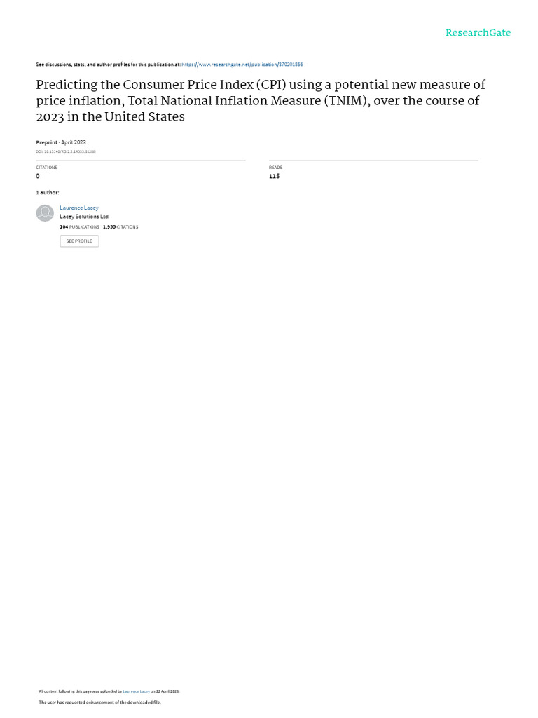 CPI Prediction Using Total National Inflation Measure | PDF | Consumer ...