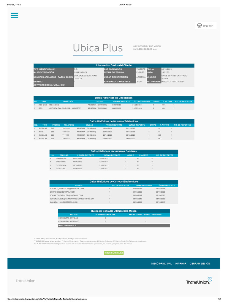 Transunion: Información Básica Del Cliente | PDF | Informática ...