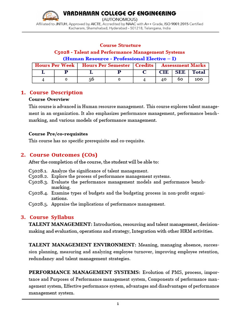 Talent and Performance Management Course | PDF | Talent Management ...