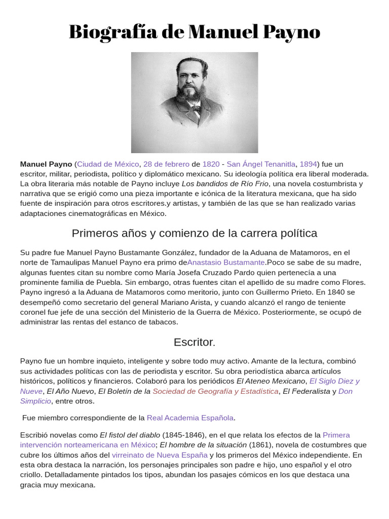 Biografía de Manuel Payno | PDF