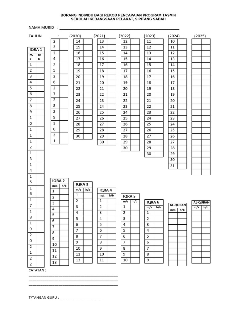 Borang Tasmik | PDF