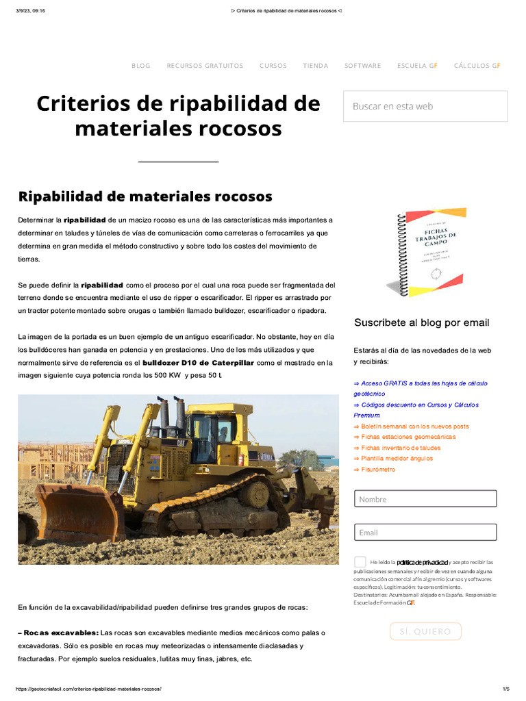 Criterios de Ripabilidad de Materiales Rocosos | PDF