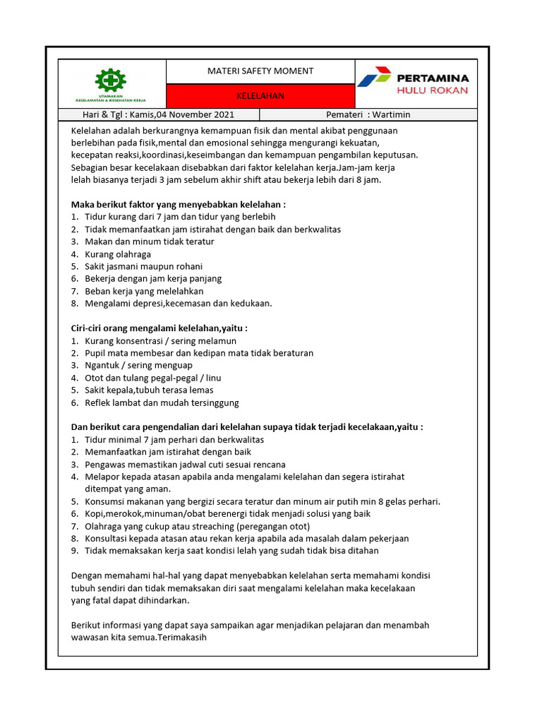 Materi Safety Moment Pdf