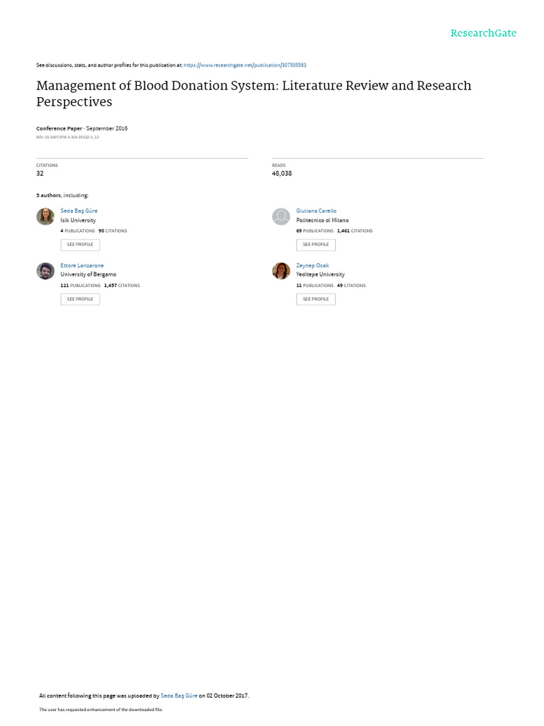 Management Of Blood Donation System Literature Review And Research