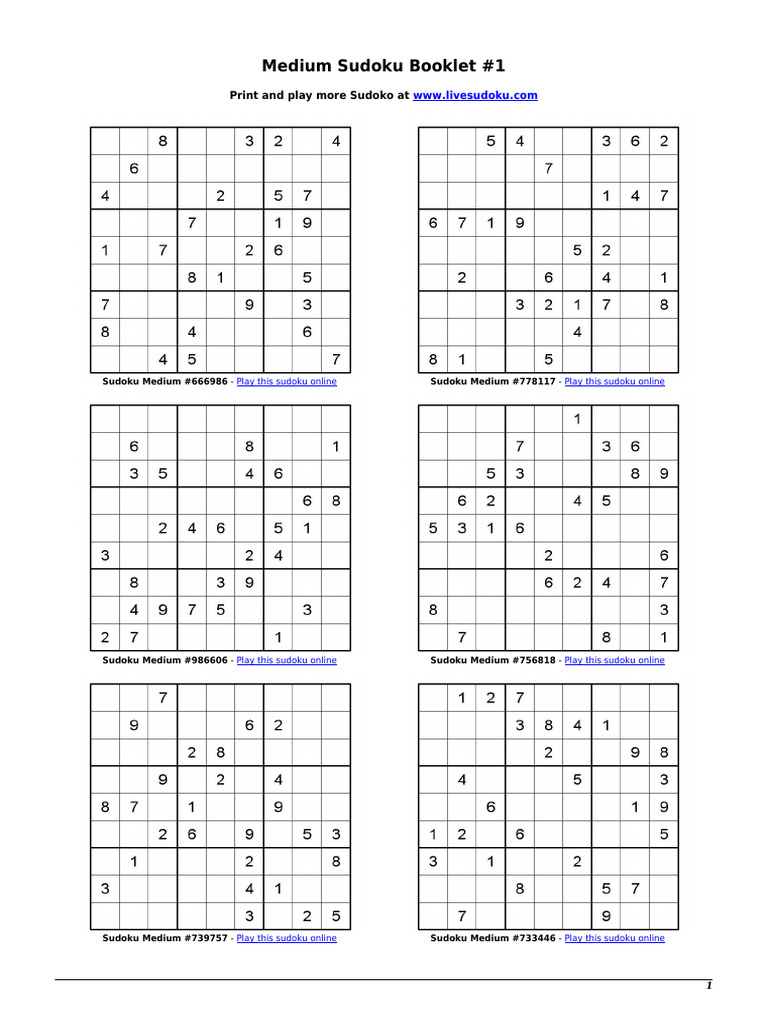 Medium Sudoku Booklet with Solutions | PDF | Logic Puzzles | Popular ...