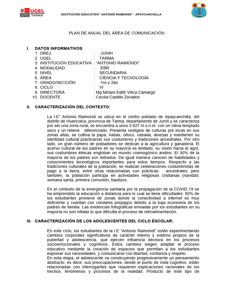 Plan Anual de Comunicación EBR 2023 | PDF | Evaluación | Aprendizaje