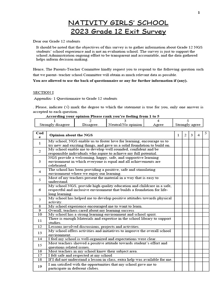 2023 Grade 12 Exit Survey | PDF | Schools | Teachers