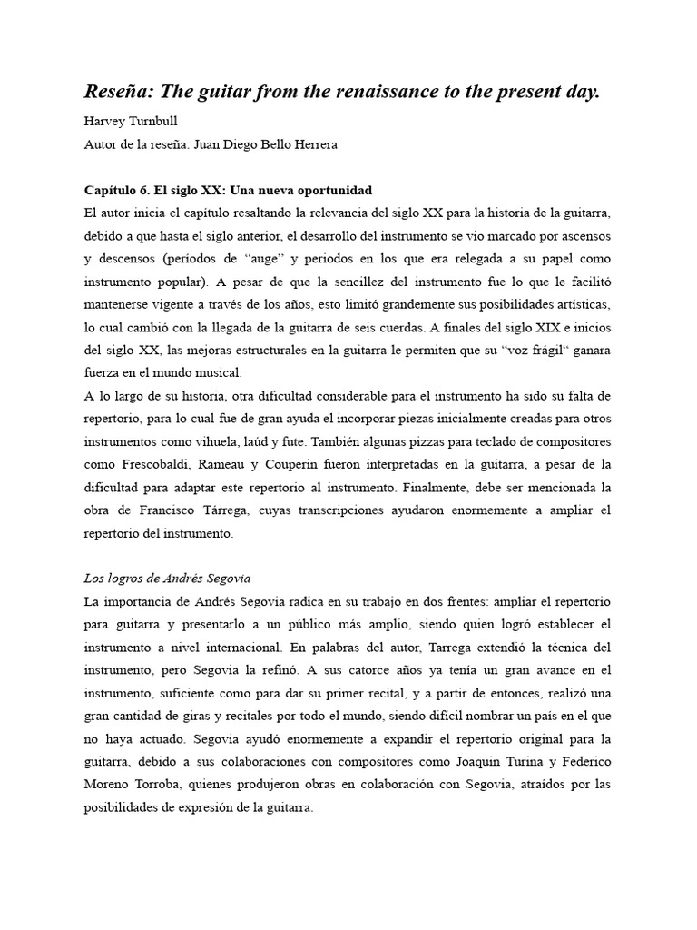 Literatura - Reseña 4 | PDF | Guitarras | Instrumentos musicales
